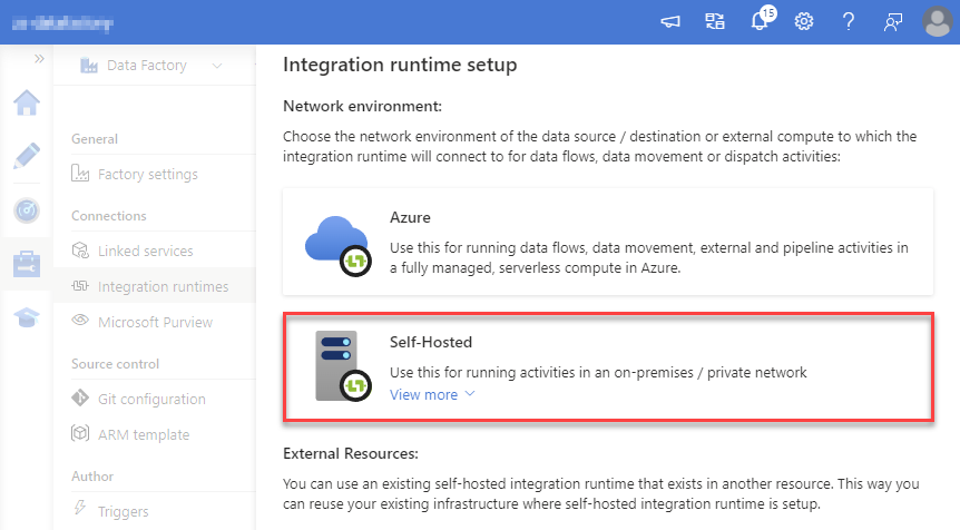 Create new Self-Hosted integration runtime