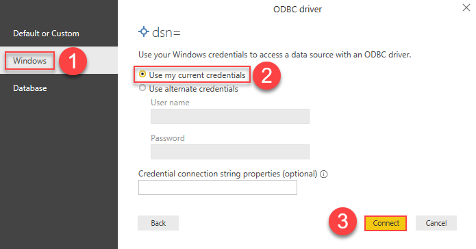 Power Bi DSN Authentication