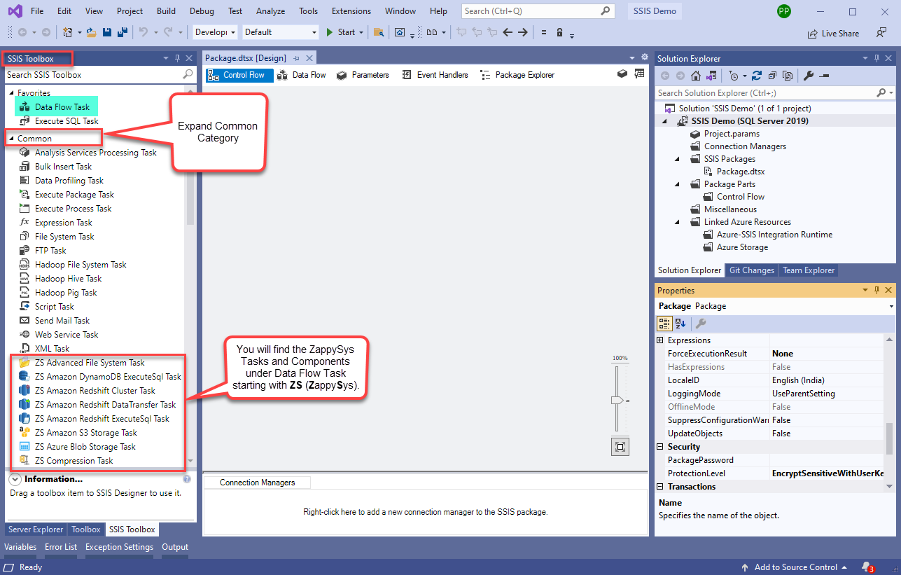 SSIS Project Screen