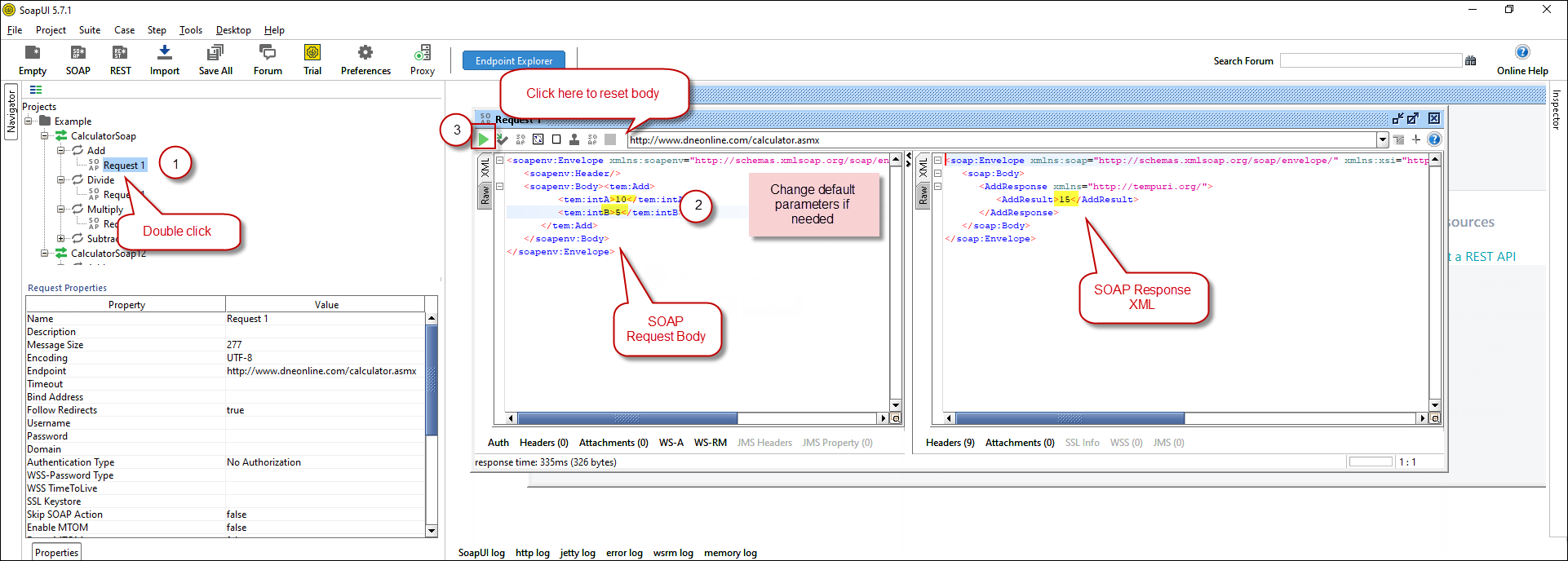 Test SOAP API using SoapUI Tool (Change Default XML Body / Parameters, Execute and See Response)